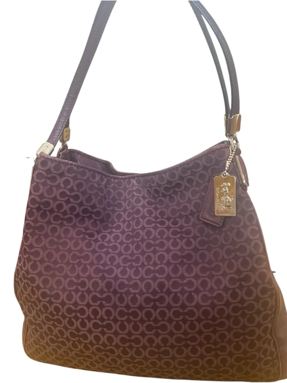Coach Purple Madison Phoebe Signature Needlepoint Jacquard  & Leather Op Art Bag - Picture 8 of 12